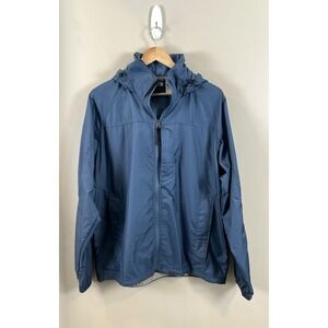 L.L. Bean Men's Jacket Med Blue Stowaway Rain Full Zip Pockets Mock Neck Outdoor